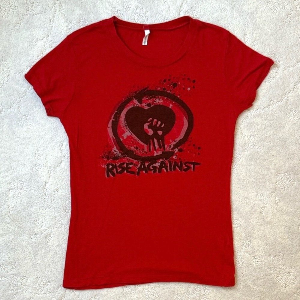 NWOT “Rise Against” Band Red Graphic Top, Juniors Small